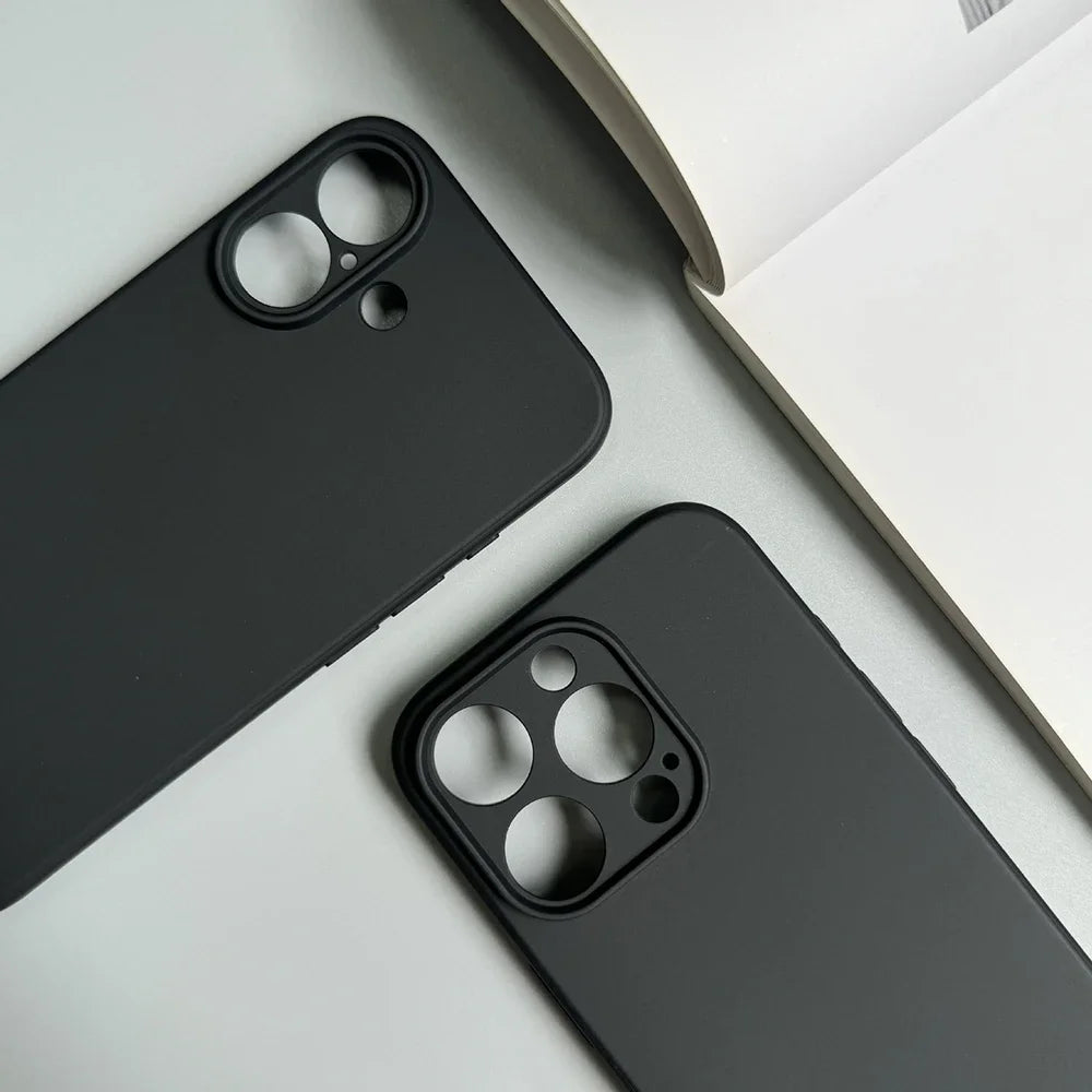 Coque de téléphone de luxe en silicone noir mat pour iPhone 17 Air 16 15 14 13 12 11 Pro Max 16 15 14 Plus, coque arrière souple en TPU