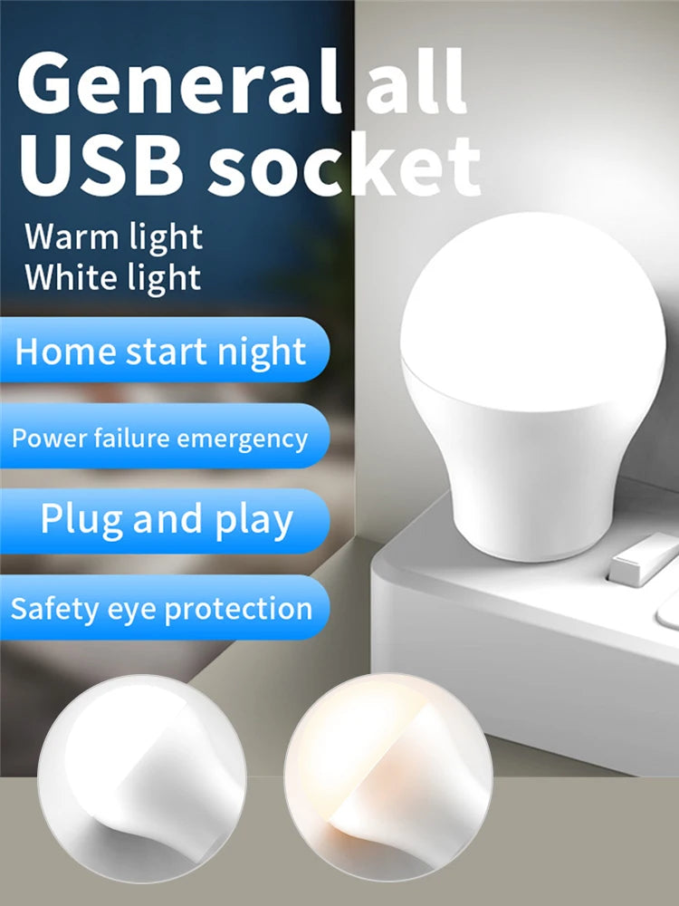 USB LED Light Bulb Portable Camping Light Mini Light Bulb 5V Power Book Light Student Study Table Lamp Outdoor Fishing Lighting