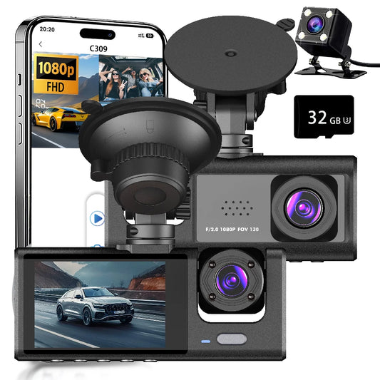 WIFI 3 Channel Car DVR HD 1080P 3-Lens Inside Vehicle Dash CamThree Way Camera DVRs Recorder Video Registrator Dashcam Camcorder