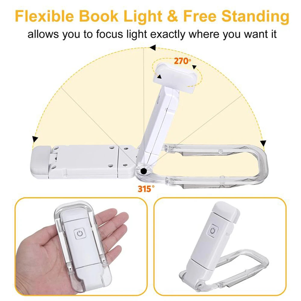 USB Rechargeable Book Light Brightness Adjustable for Eye-Protection LED Clip on Portable Bookmark Light for Reading in Bed Car
