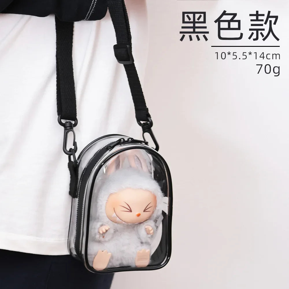 * Labubu Protect Case Labubu Sitting Party 15cm Cotton Doll Shoulder Pain Bag PVC Storage Bag Labubu Walk Bag Dustproof