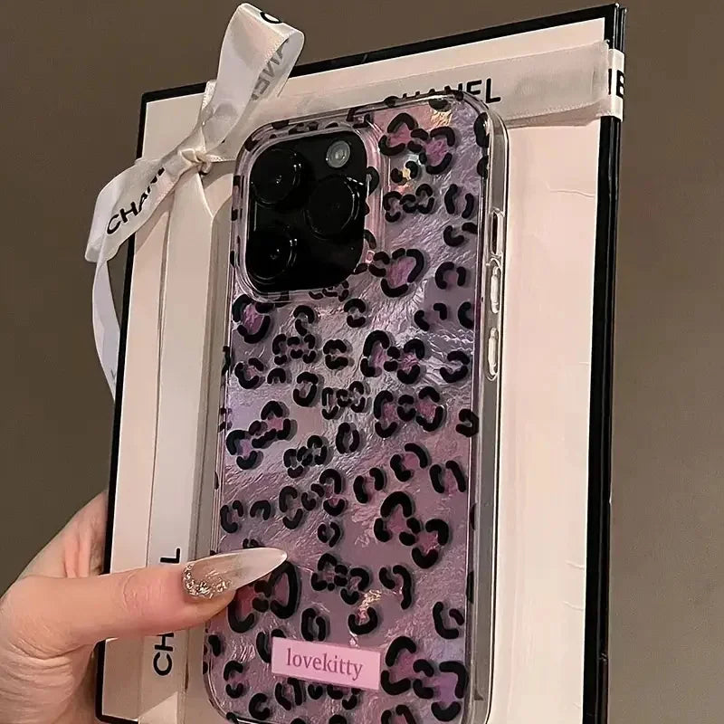 Coque de téléphone à imprimé léopard rose pour iPhone 16, 17, 15, 14 Pro Max, 13, 12, 11 Pro Max, 16e, 14 Plus, XS, XR, X17, Air, motif feuille d'aluminium