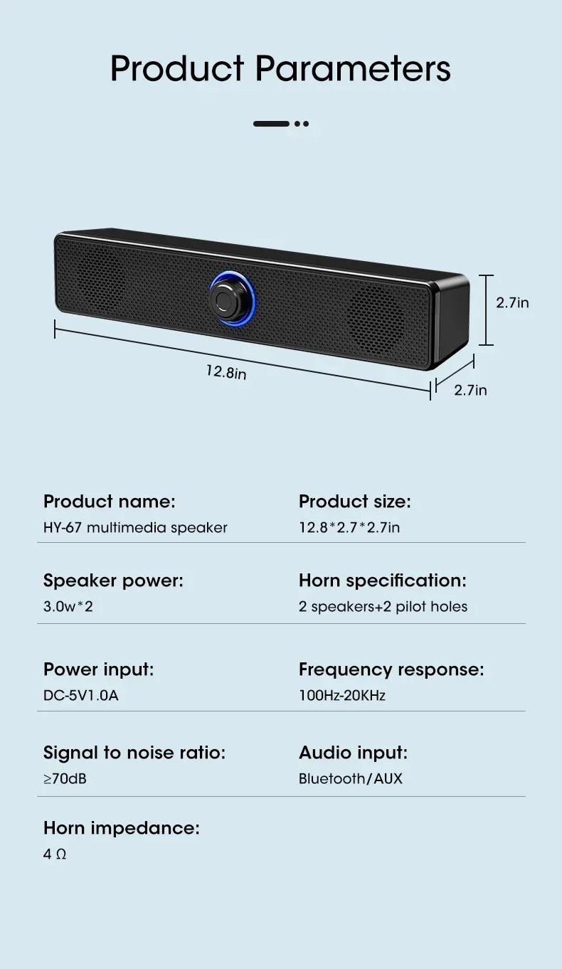 Barre de son PC filaire et sans fil Bluetooth, haut-parleur alimenté par USB pour téléviseur, ordinateur portable, jeux, cinéma maison, système audio surround