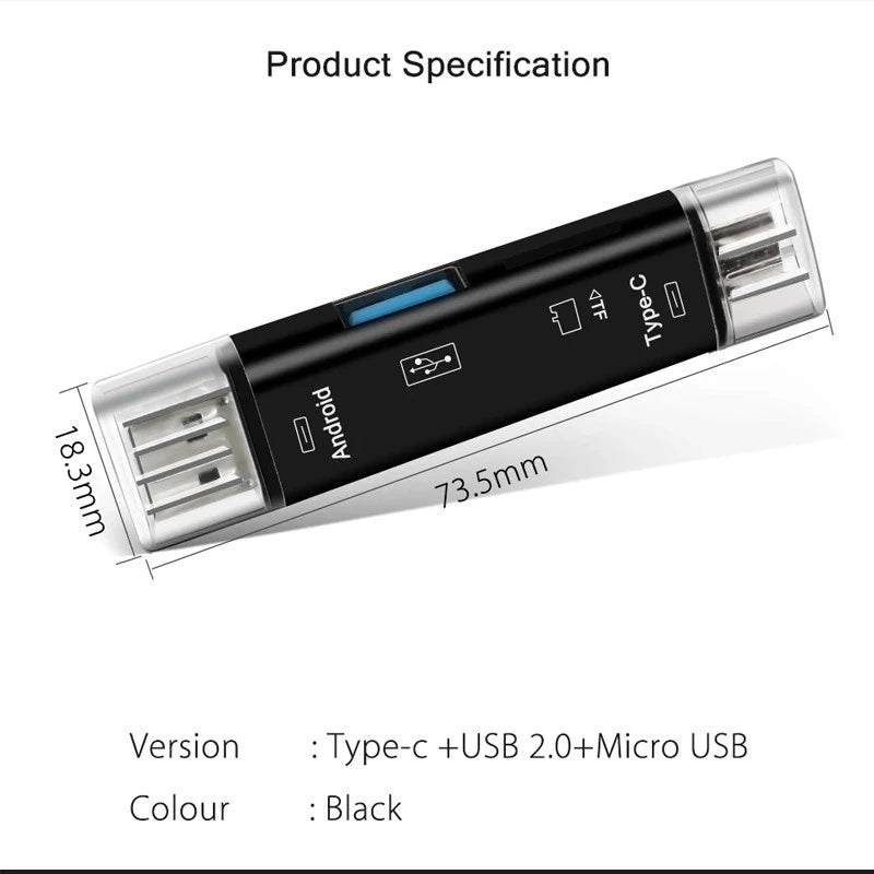 New 5 in 1 Multifunction USB 2.0 Type C USB Micro USB SD TF Memory Card Reader for Android Computer Dock OTG Type C Adapter