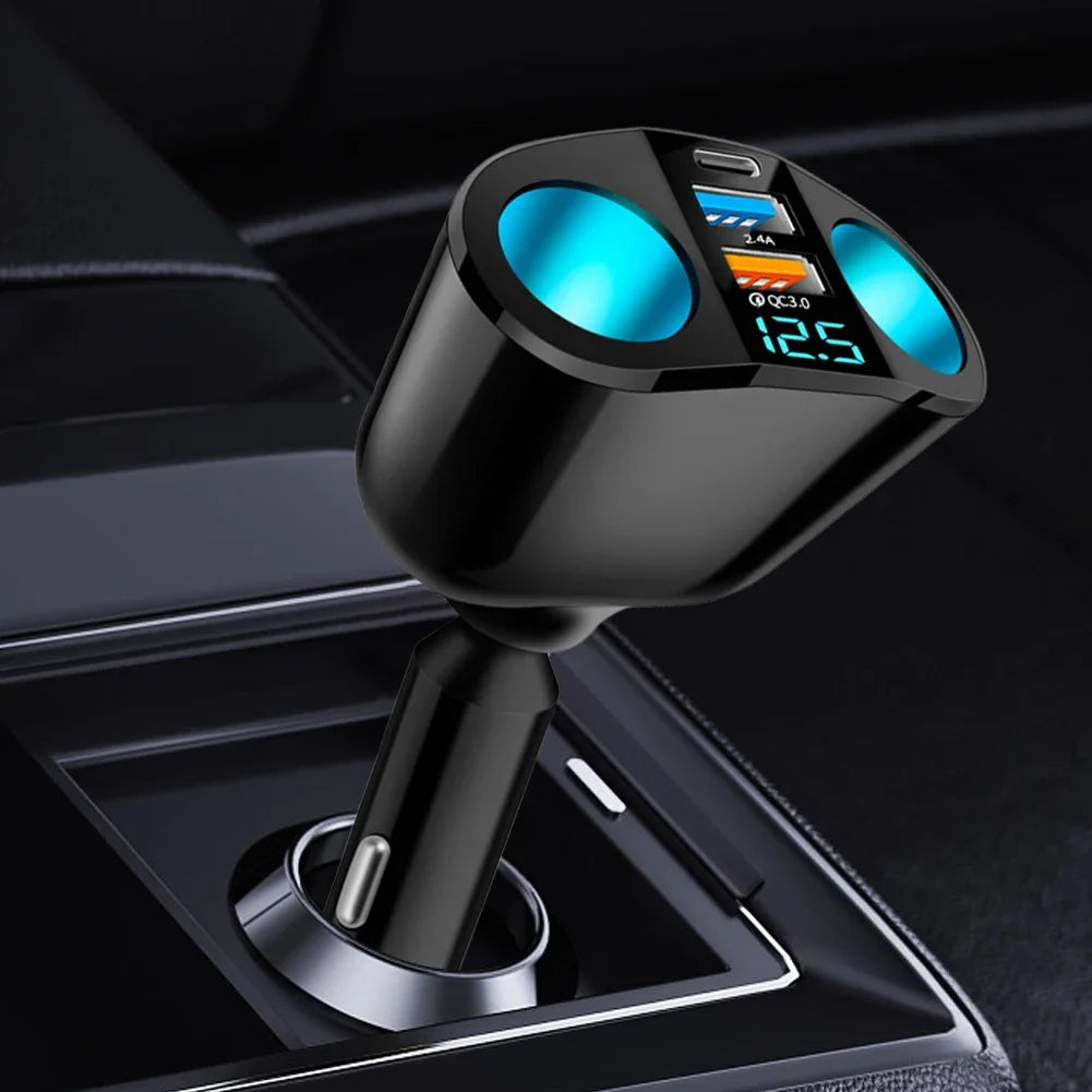Car Cigarette Lighter Socket Splitter PD QC3.0 12V-24V 2 USB Charger C Ports 2.4A Fast Charging Car Charger for Mobile Phone DVR