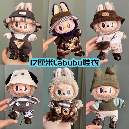 * Labubu Doll 17cm  V1 Generation Cute Labubu Doll Outfit Sports And Casual Suits Pendant Accessories Gifts For Kids And Fans