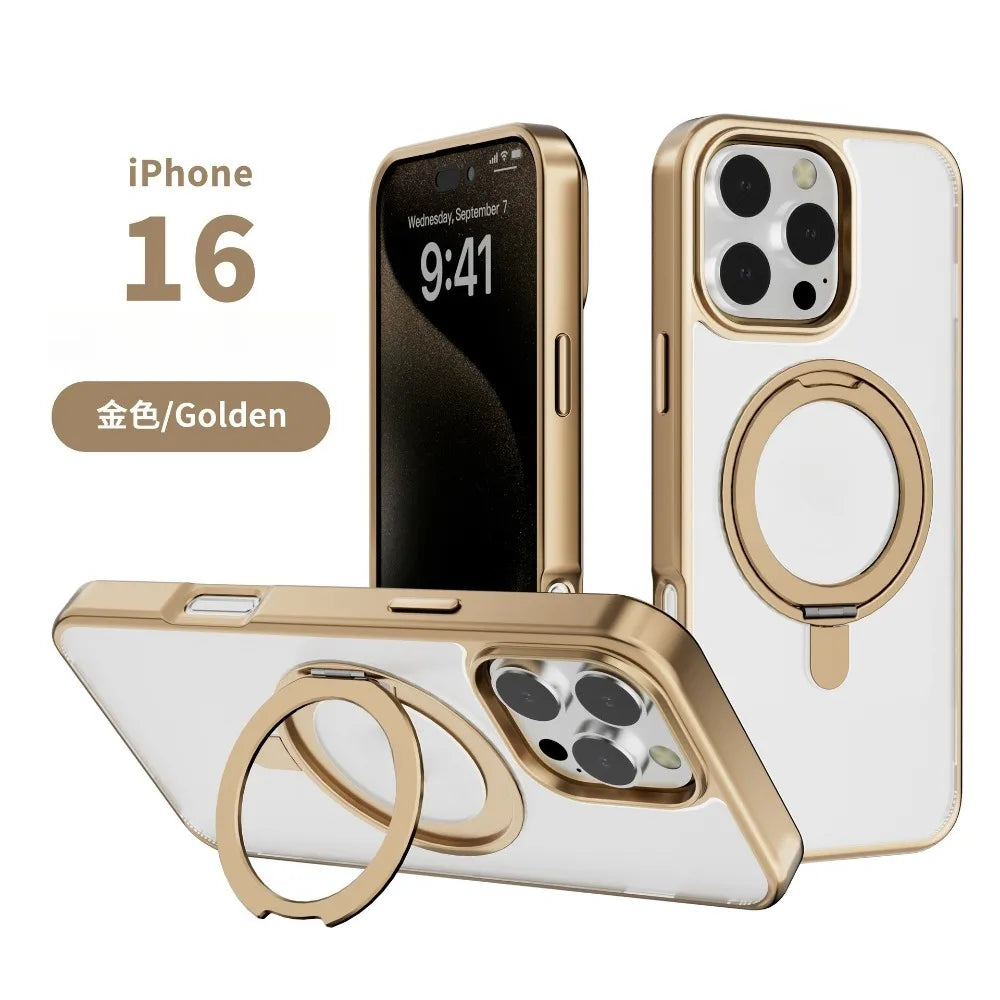 For IPhone 16 15 14 13 Pro Max Plus 360° Rotating Magnetic Stand Phone Case Anti-Drop Magnetic Shell 15-Pin Phone Case