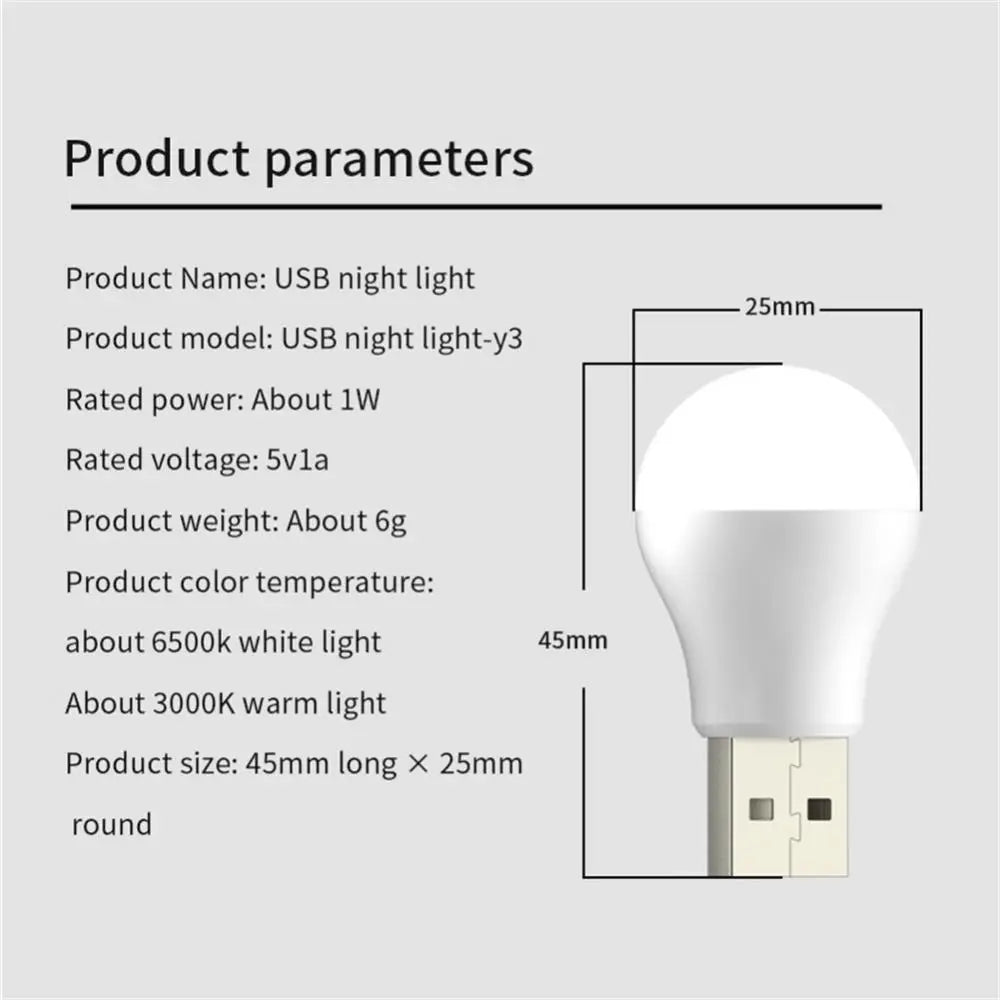 USB LED Light Bulb Portable Camping Light Mini Light Bulb 5V Power Book Light Student Study Table Lamp Outdoor Fishing Lighting