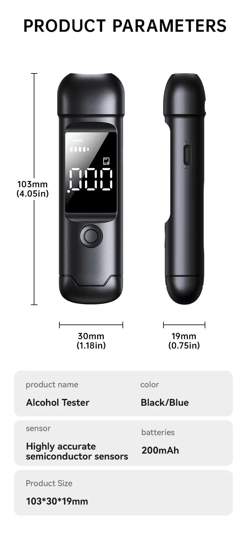 Alcohol Tester with LED Digital Display Alcoholic Detector Personal Quick Response Accuracy Breathalyzer Drink Driving