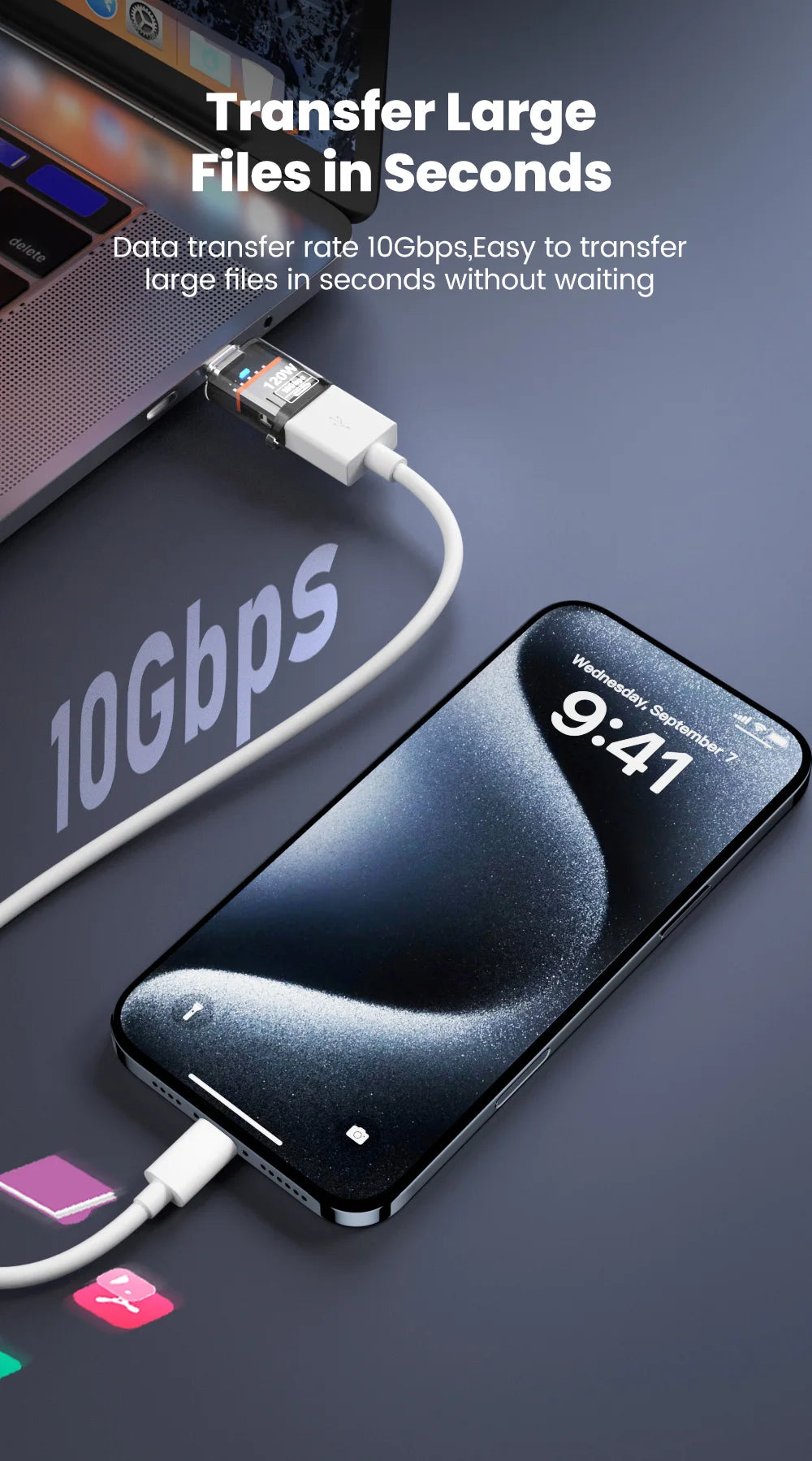 Olaf 120W Type C To USB A OTG Adapter USB 3.2 to Type C Fast Charging Connector For iPhone 15 16 Macbook iPad Huawei P60Xiaomi