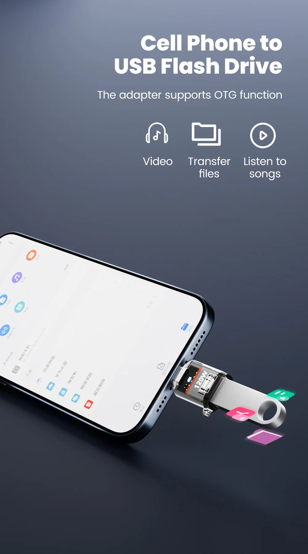 Olaf 120W Type C To USB A OTG Adapter USB 3.2 to Type C Fast Charging Connector For iPhone 15 16 Macbook iPad Huawei P60Xiaomi