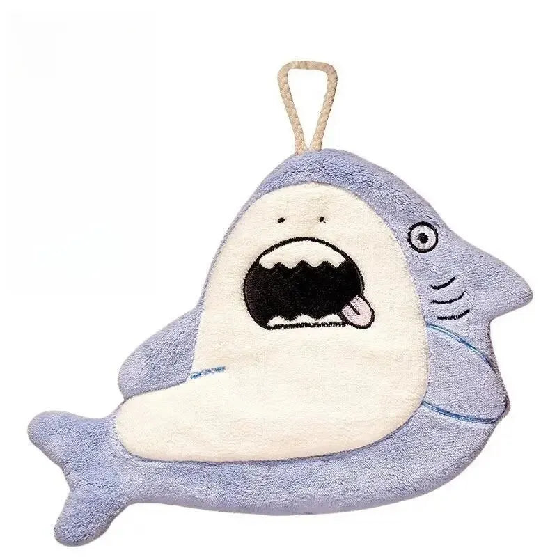 Hand Towel Cute Animal Cartoon Shark Household Cleaning Rag Hanging Absorbent Coral Fleece Kitchen Hand Cleaning Fear