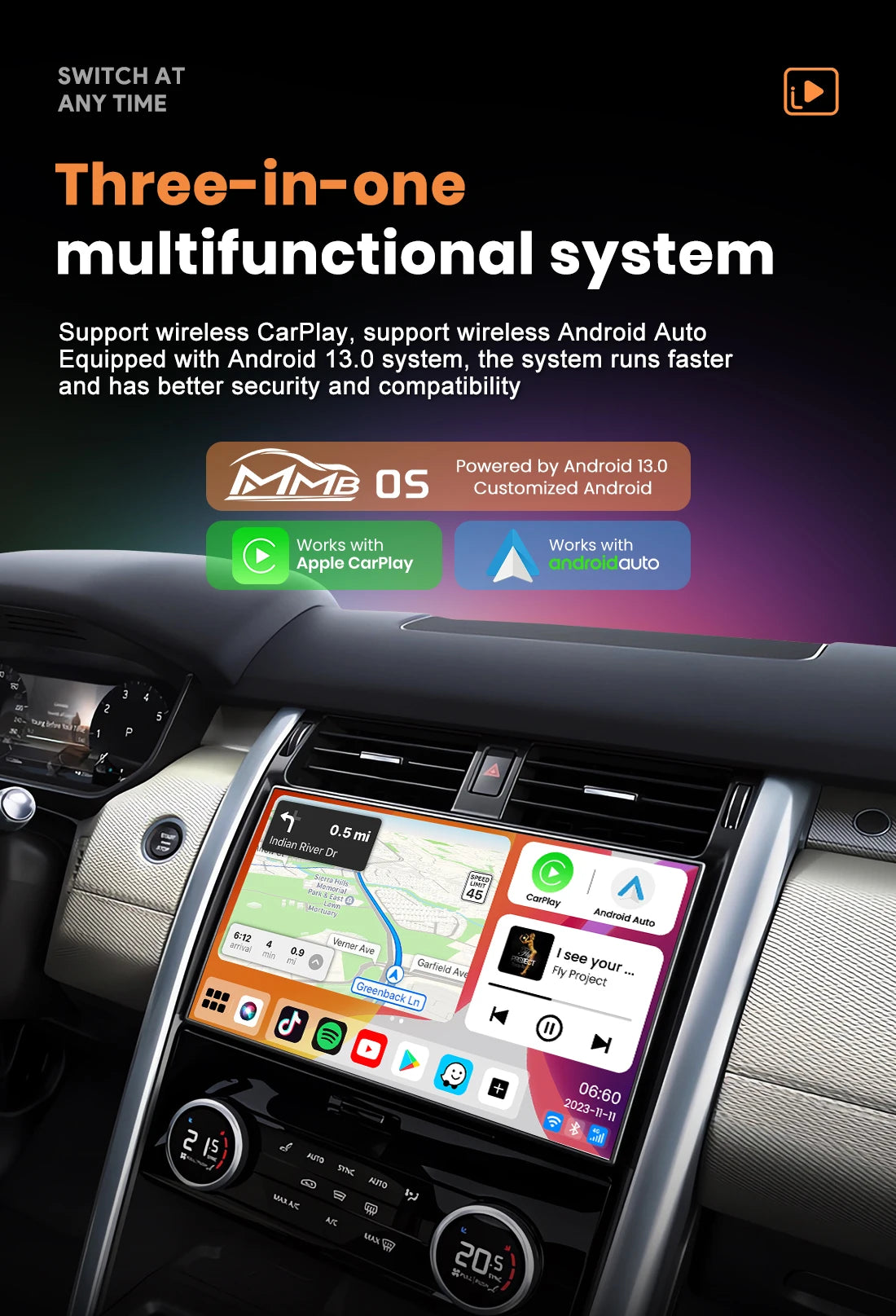 2025 MMB Max 4.0 Android13 Ultra Box QCM6125 8-Cores Wireless CarPlay Android Auto Ai Box 8+128G Auto Connection YouTube Netflix