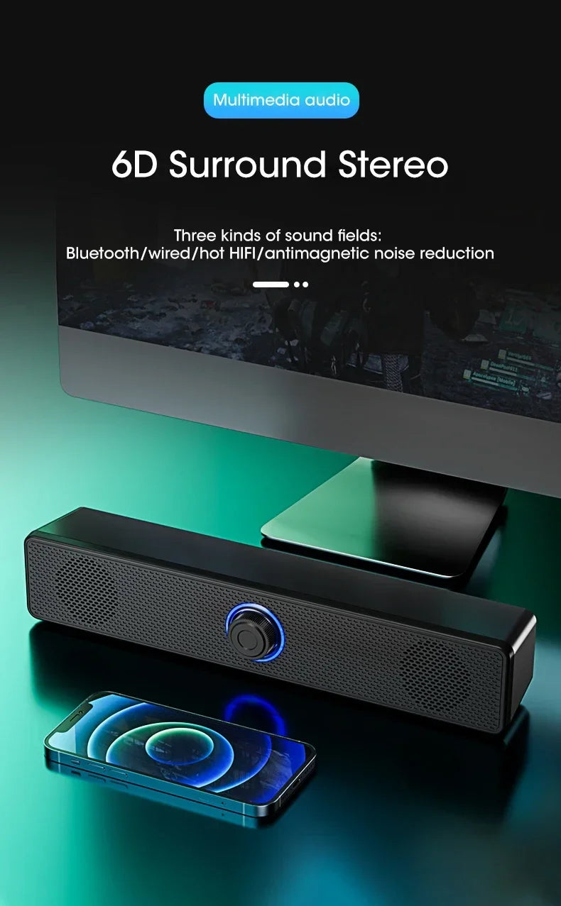 Barre de son PC filaire et sans fil Bluetooth, haut-parleur alimenté par USB pour téléviseur, ordinateur portable, jeux, cinéma maison, système audio surround