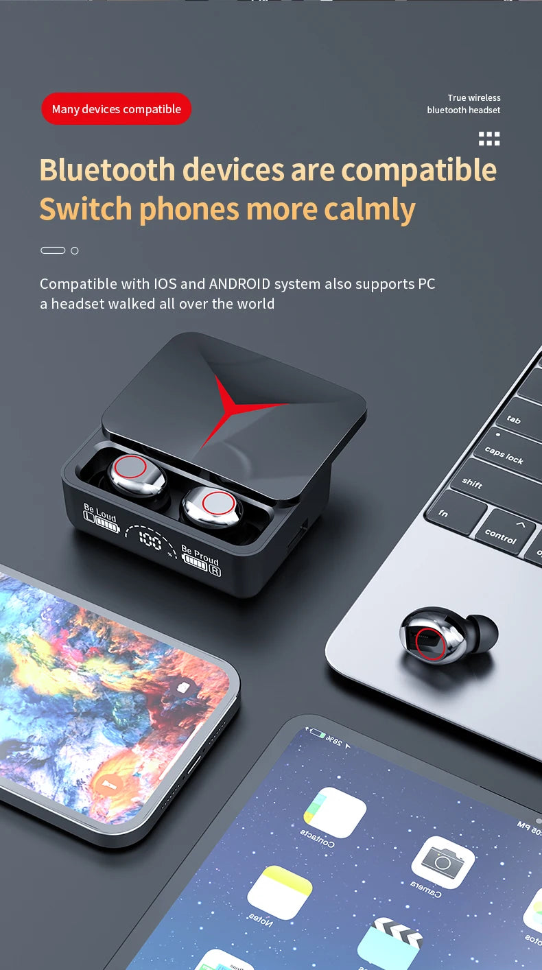 Nouveaux écouteurs Bluetooth 5.3 M90 Pro, casque sans fil à commande tactile, casque de jeu hi-fi stéréo à réduction de bruit avec micro