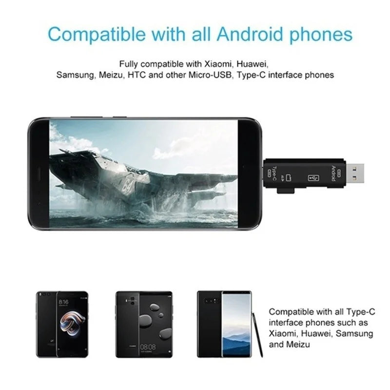 New 5 in 1 Multifunction USB 2.0 Type C USB Micro USB SD TF Memory Card Reader for Android Computer Dock OTG Type C Adapter