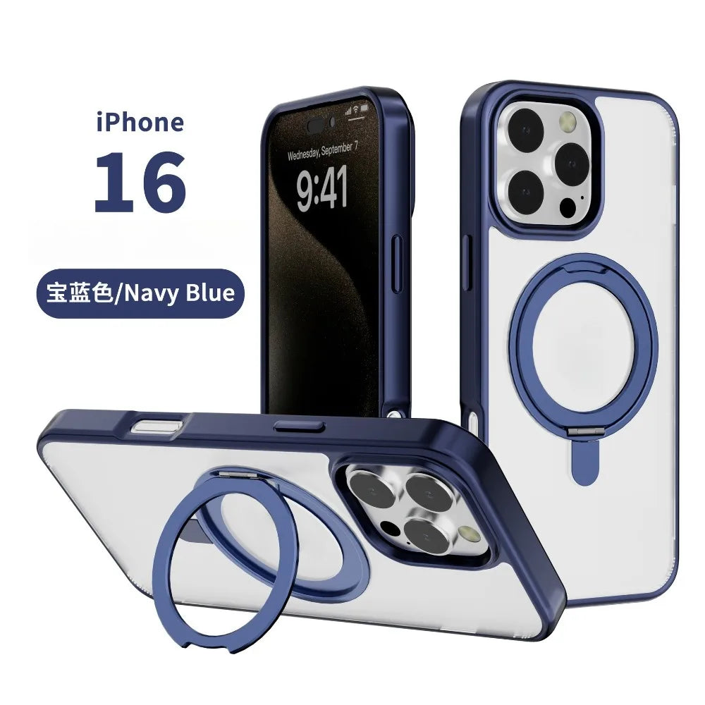 For IPhone 16 15 14 13 Pro Max Plus 360° Rotating Magnetic Stand Phone Case Anti-Drop Magnetic Shell 15-Pin Phone Case