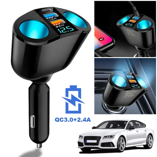 Car Cigarette Lighter Socket Splitter PD QC3.0 12V-24V 2 USB Charger C Ports 2.4A Fast Charging Car Charger for Mobile Phone DVR