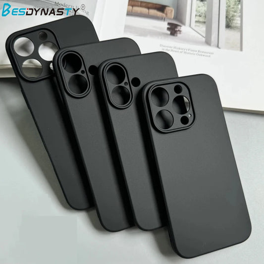 Coque de téléphone de luxe en silicone noir mat pour iPhone 17 Air 16 15 14 13 12 11 Pro Max 16 15 14 Plus, coque arrière souple en TPU