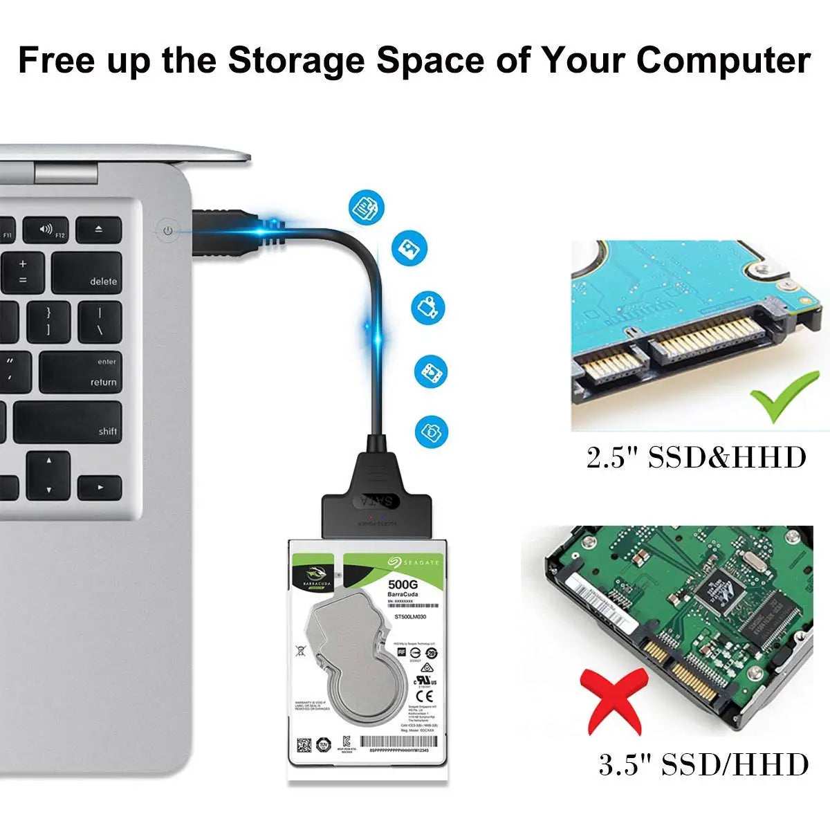 Sata To USB 3.0 Adapter Cable USB To SATA 3 Cable Support 22 Pin 2.5 Lnche External HDD SSD Hard Disk Computer Connector Fit