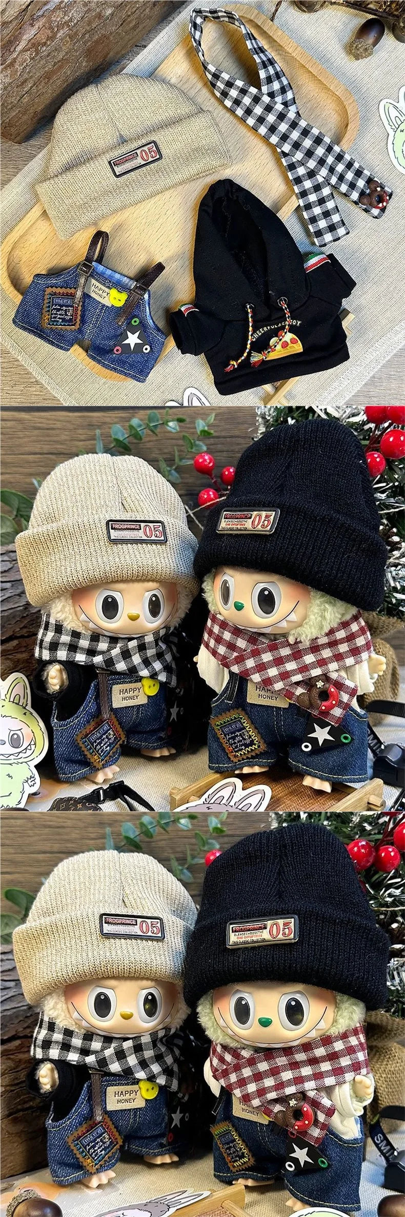* Labubu  Second-Generation  Cool Hoodie Outfit With Hat  Character Doll Pendant Fashionable Clothing Accessories For Toys