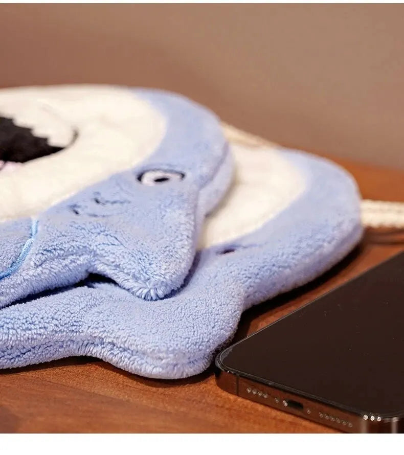 Hand Towel Cute Animal Cartoon Shark Household Cleaning Rag Hanging Absorbent Coral Fleece Kitchen Hand Cleaning Fear