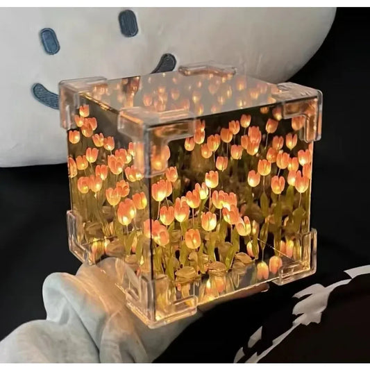 Lampe de nuit tridimensionnelle en forme de cube de mer, fleur de tulipe créative à faire soi-même, paquet de matériel pour petite amie, couple, copines