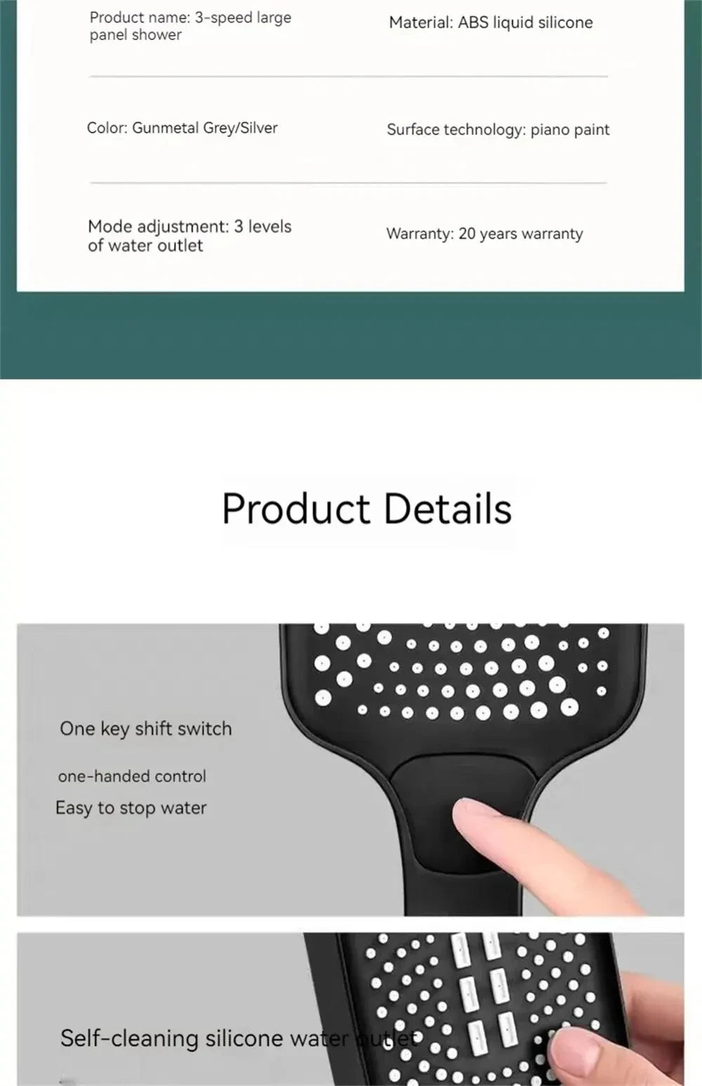 Adjustable Shower Head With 3 Modes Large Flow Shower Head High Pressure Water Saving Shower Faucet Bathroom Accessories