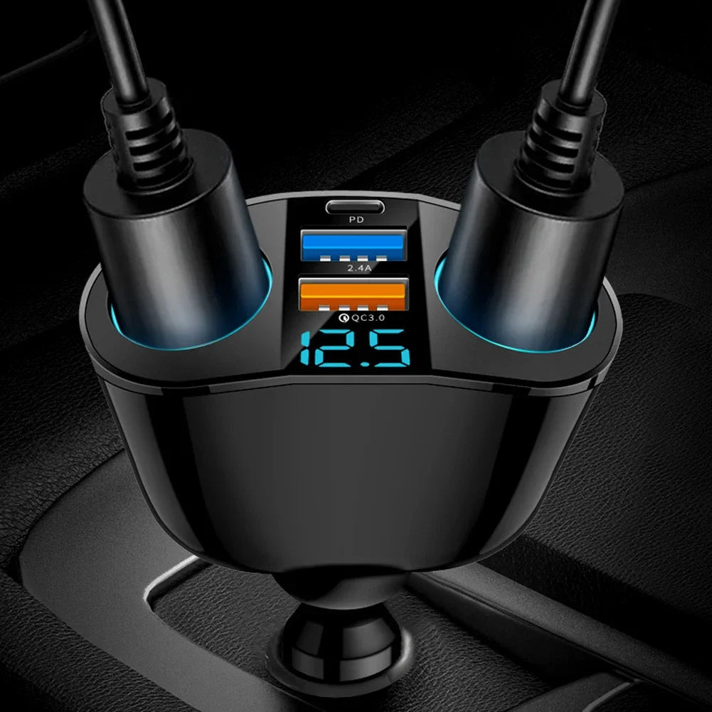 Car Cigarette Lighter Socket Splitter PD QC3.0 12V-24V 2 USB Charger C Ports 2.4A Fast Charging Car Charger for Mobile Phone DVR