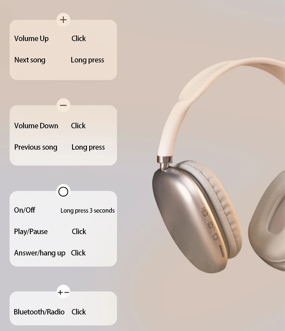 Casque Bluetooth sans fil P9 pour jeux et sports de plein air, avec micro et réduction du bruit