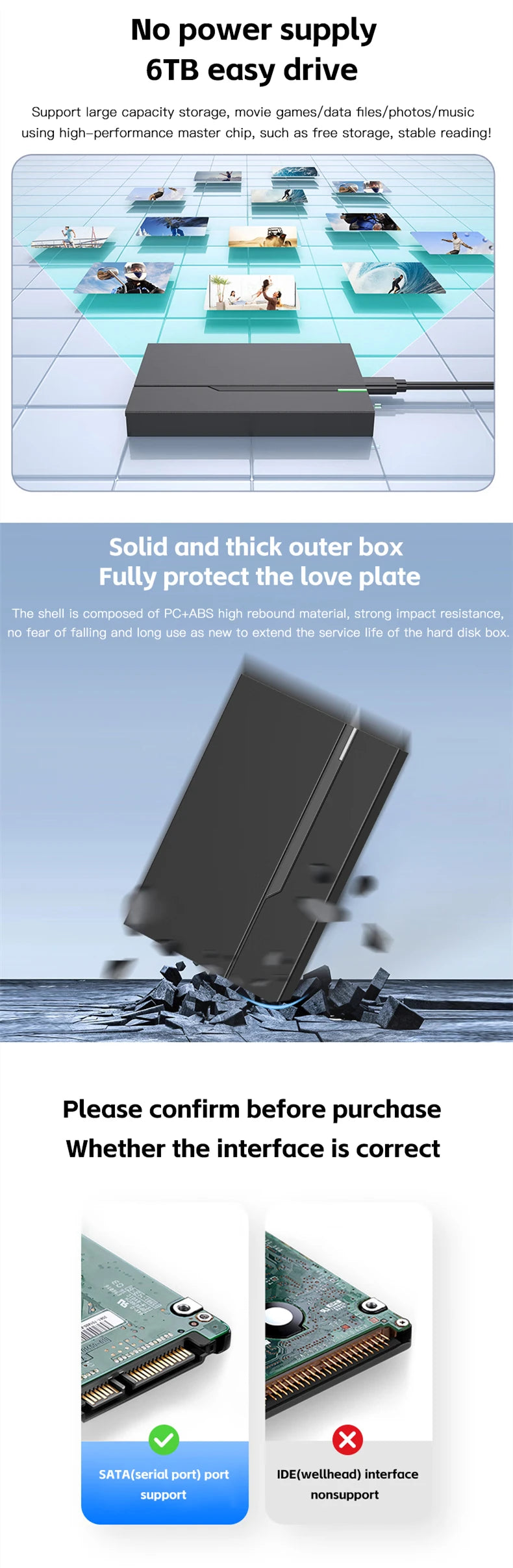 USB3.1 SSD/HDD case 2.5" External Hard Drive Enclosure USB 3.0 Hard Disk Case Supports 7mm 9.5mm SATA SSD HDD 6TB For Laptop PC