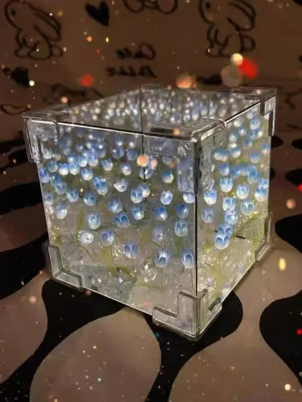 Lampe de nuit tridimensionnelle en forme de cube de mer, fleur de tulipe créative à faire soi-même, paquet de matériel pour petite amie, couple, copines