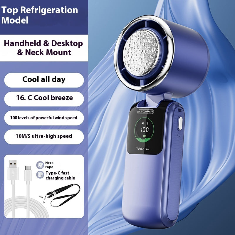 Nouveau ventilateur électrique portatif à grande vitesse Ice Pack, vitesse réglable, pliable, mini ventilateur portable d'extérieur suspendu au cou, petit ventilateur