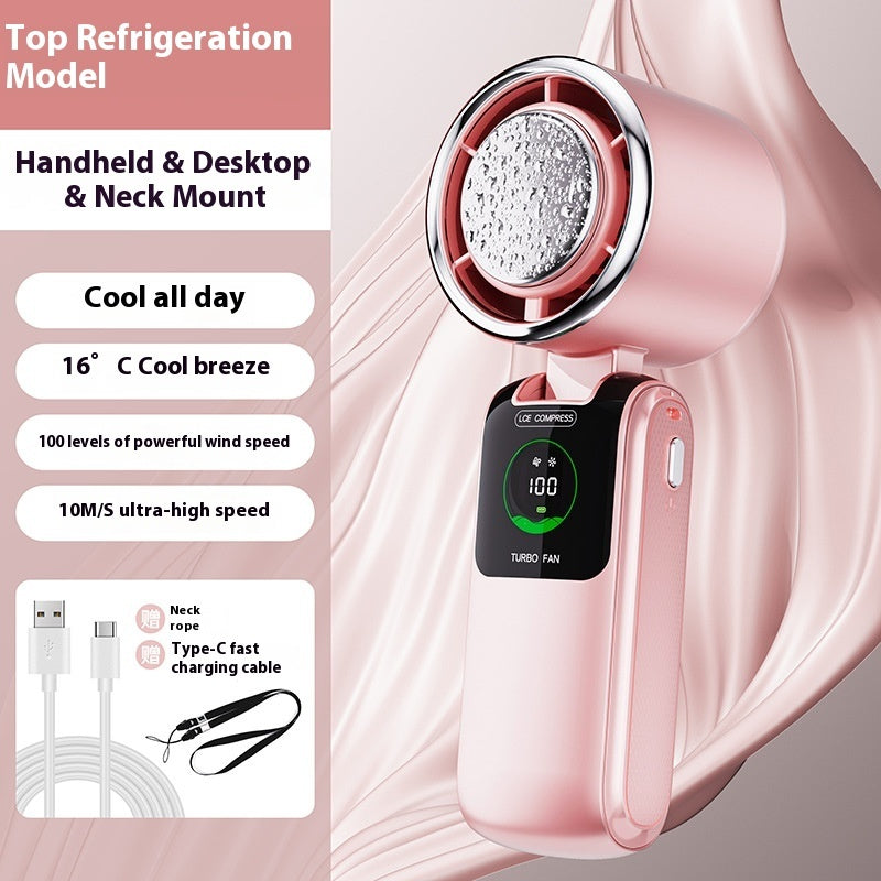 Nouveau ventilateur électrique portatif à grande vitesse Ice Pack, vitesse réglable, pliable, mini ventilateur portable d'extérieur suspendu au cou, petit ventilateur