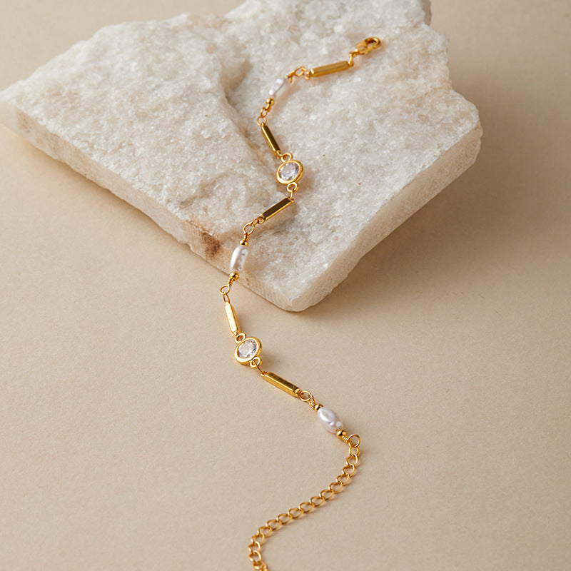 Bracelet en perles ABS exquises, plaqué cuivre, or véritable 18 carats, incrusté de zircons de couleur