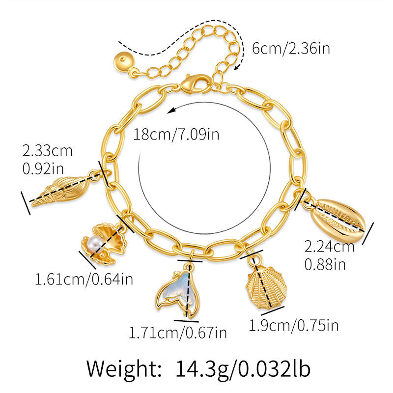 Bracelet plaqué cuivre en or véritable 18 carats, bracelet rétro à pendentif fait main de haute qualité