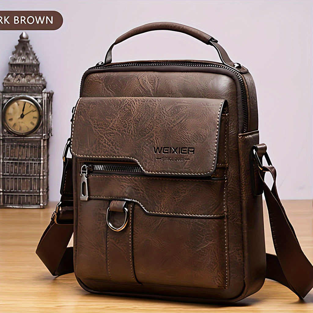 Men'S Vintage Crossbody Bag - Adjustable Strap, Multiple Compartments, Business Casual Shoulder Bag with "WEIXIER SINCE 2008" Branding, Black & Brown Options, Casual Crossbody | Vintage Crossbody | Adjustable Strap Bag