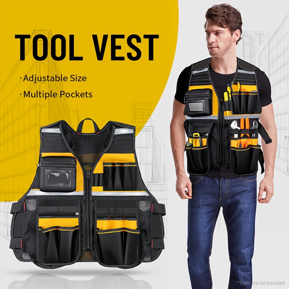 Gilet de travail réfléchissant haute visibilité - Durable avec poches à outils pour électriciens - Assure une sécurité optimale sur le chantier