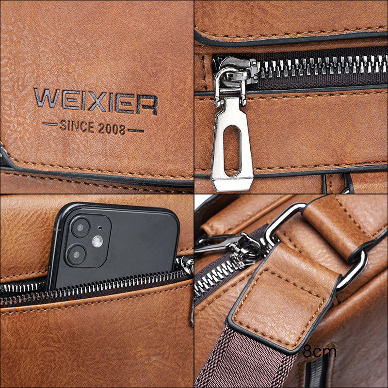 Men'S Vintage Crossbody Bag - Adjustable Strap, Multiple Compartments, Business Casual Shoulder Bag with "WEIXIER SINCE 2008" Branding, Black & Brown Options, Casual Crossbody | Vintage Crossbody | Adjustable Strap Bag