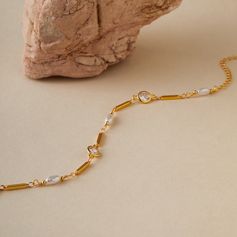 Bracelet en perles ABS exquises, plaqué cuivre, or véritable 18 carats, incrusté de zircons de couleur