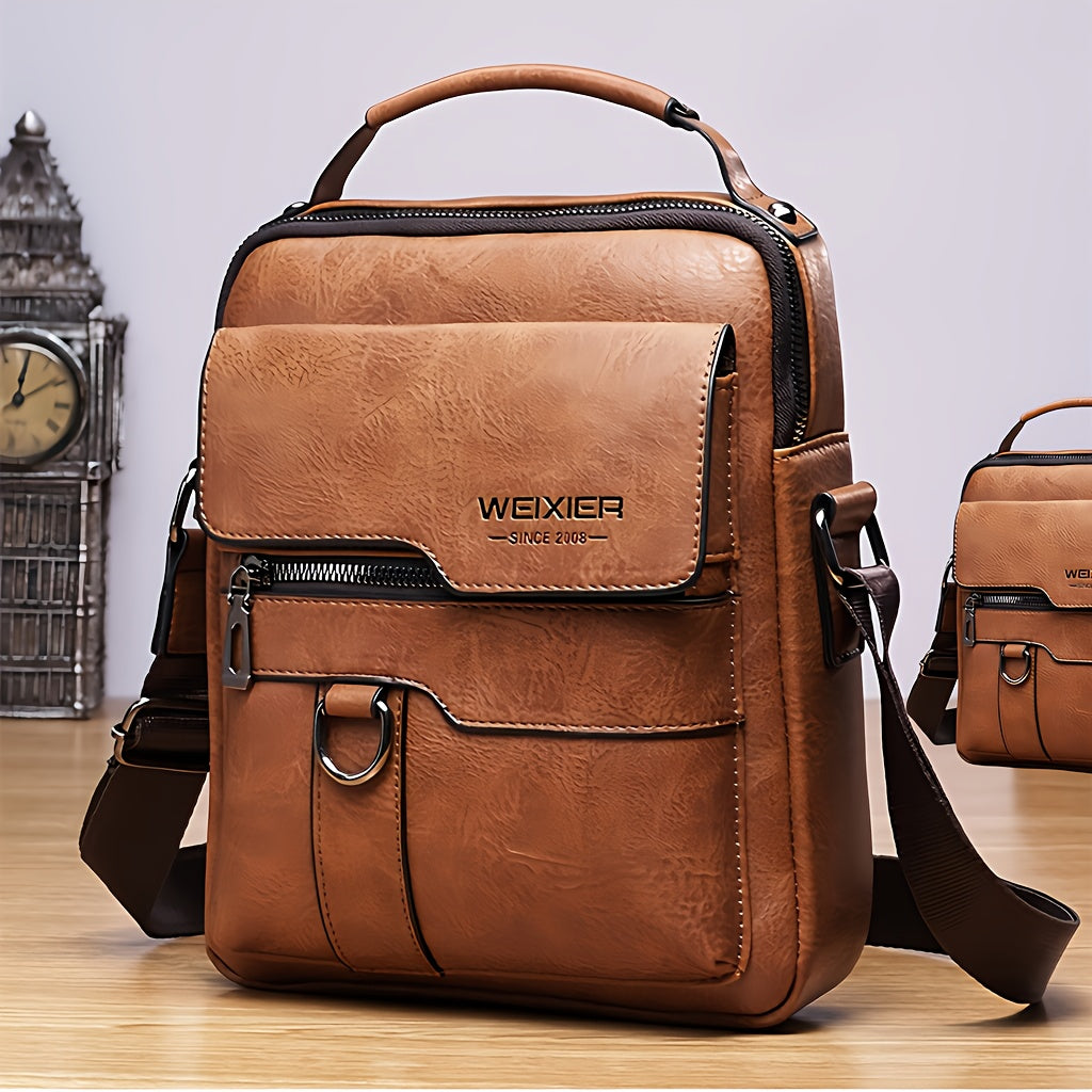 Men'S Vintage Crossbody Bag - Adjustable Strap, Multiple Compartments, Business Casual Shoulder Bag with "WEIXIER SINCE 2008" Branding, Black & Brown Options, Casual Crossbody | Vintage Crossbody | Adjustable Strap Bag