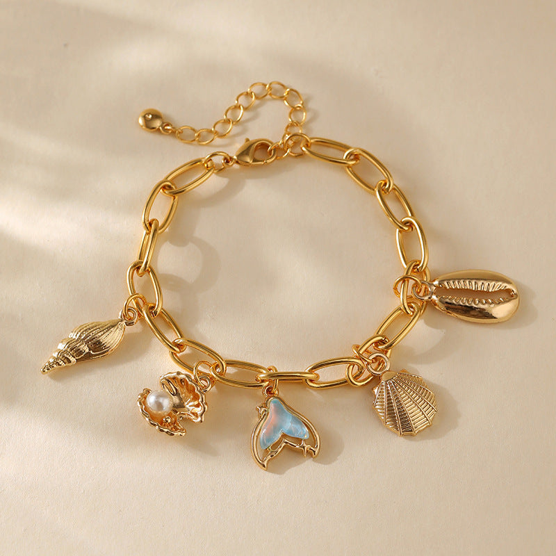 Bracelet plaqué cuivre en or véritable 18 carats, bracelet rétro à pendentif fait main de haute qualité